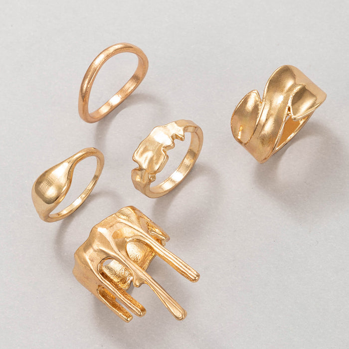 Gold simple creative five-piece ring set, geometric irregular design