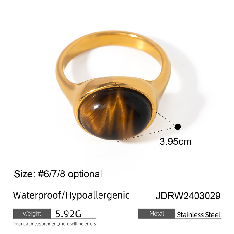 Anillo de Acero Inoxidable con Ojo de Tigre de Piedra Natural