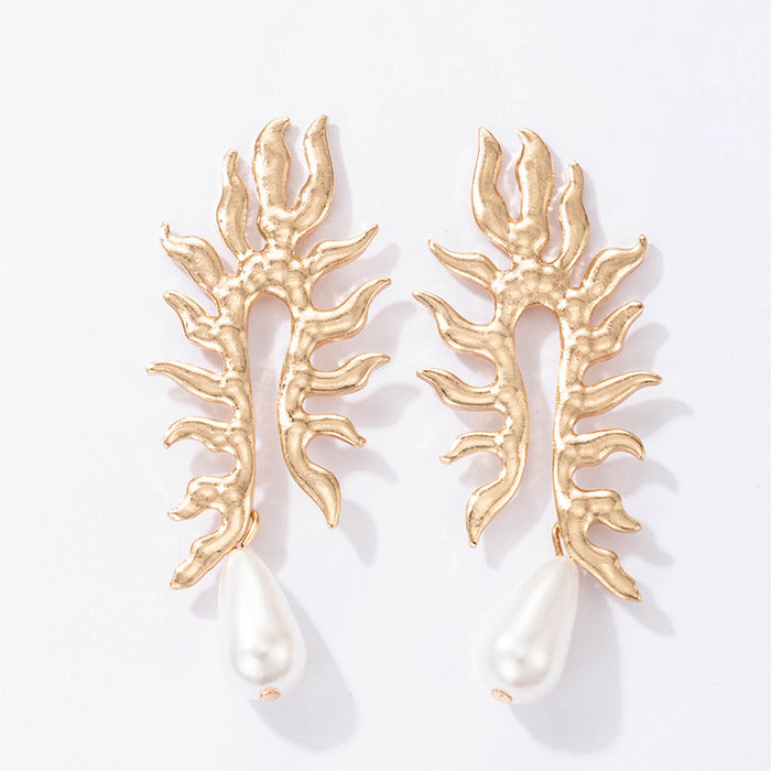 Water Drop Pearl Geometric Sun Leaf Long Earrings