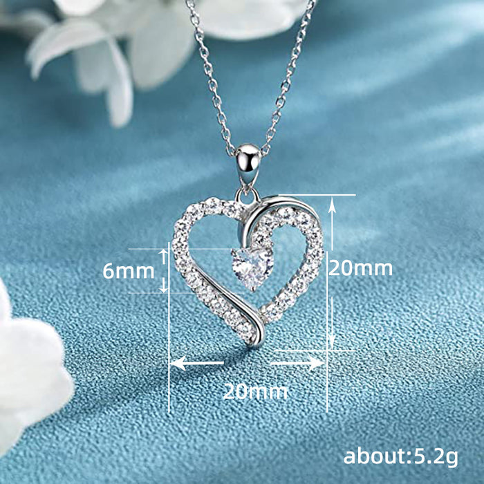 Love Heart Inlaid Zircon Pendant Women's Valentine's Day Necklace