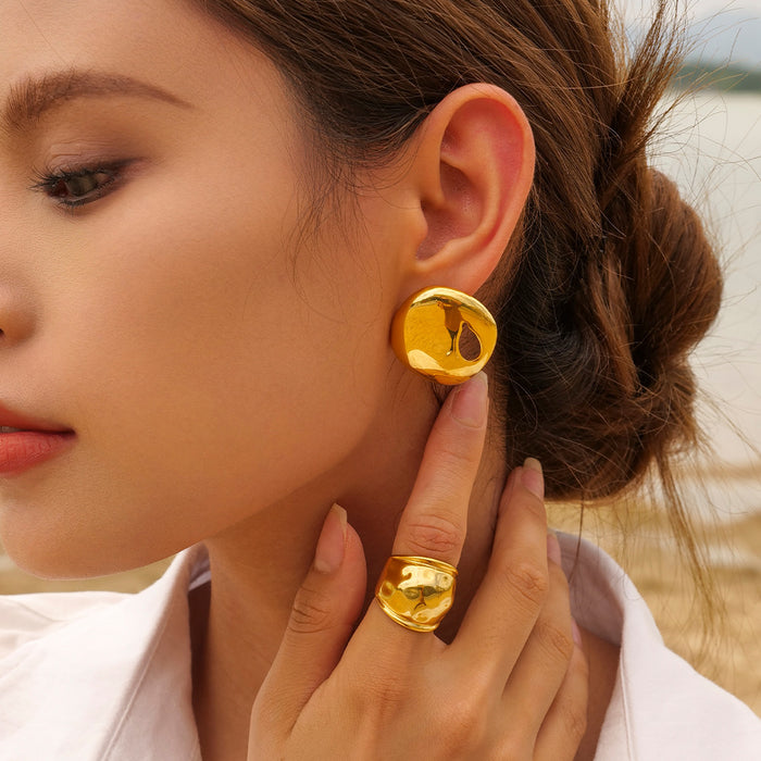 18K Gold Plated Stainless Steel Hollow Earrings - Trendy and Unique Design for Women