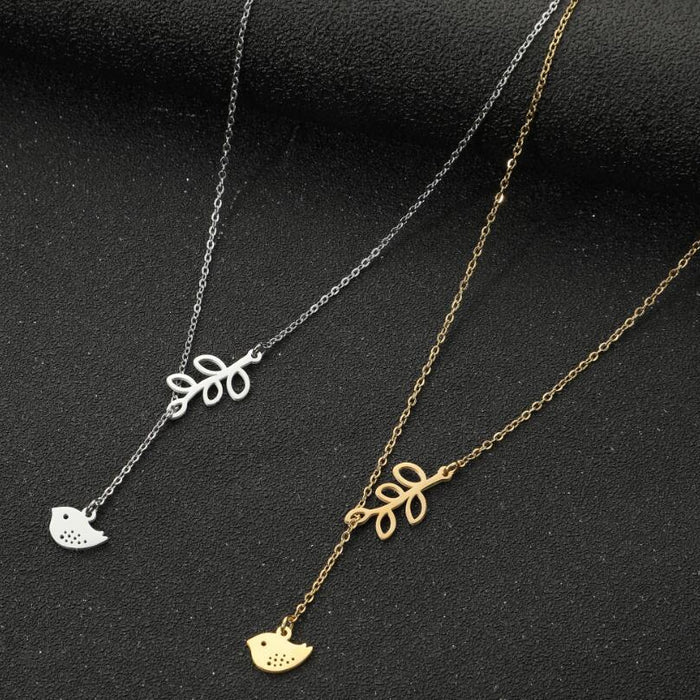 Bird pendant necklace, simple and fresh leaf clavicle necklace for women, fashionable ins style jewelry