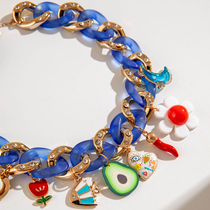 Colorful Heart and Evil Eye Acrylic Choker Necklace with Chunky Chain