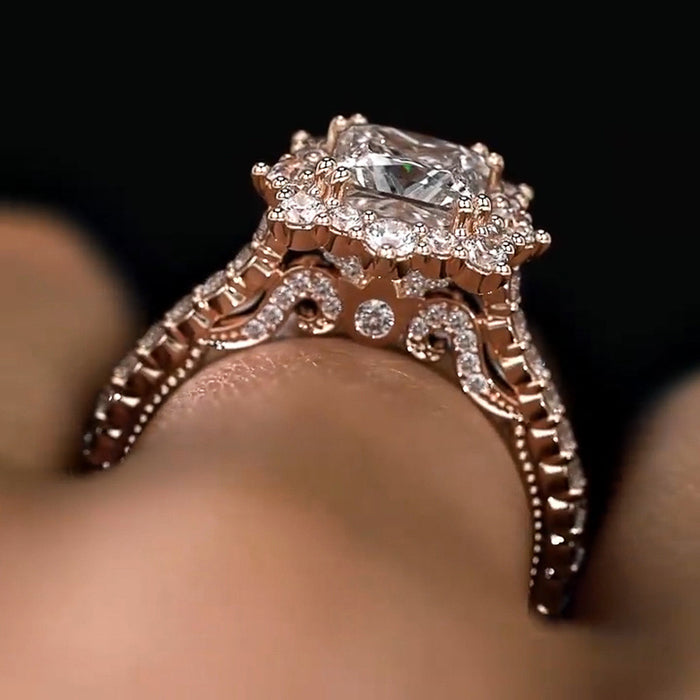Anillo cuadrado pequeño de lujo ligero con diseño de nicho, anillo cuadrilátero