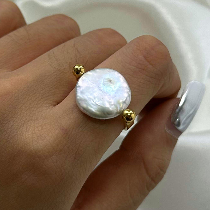 Stainless steel pearl button polished ring