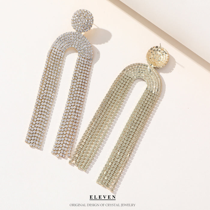 S925 Silver Needle Geometric U-Shaped Tassel Earrings - Exaggerated Jellyfish Dangles for Evening Wear