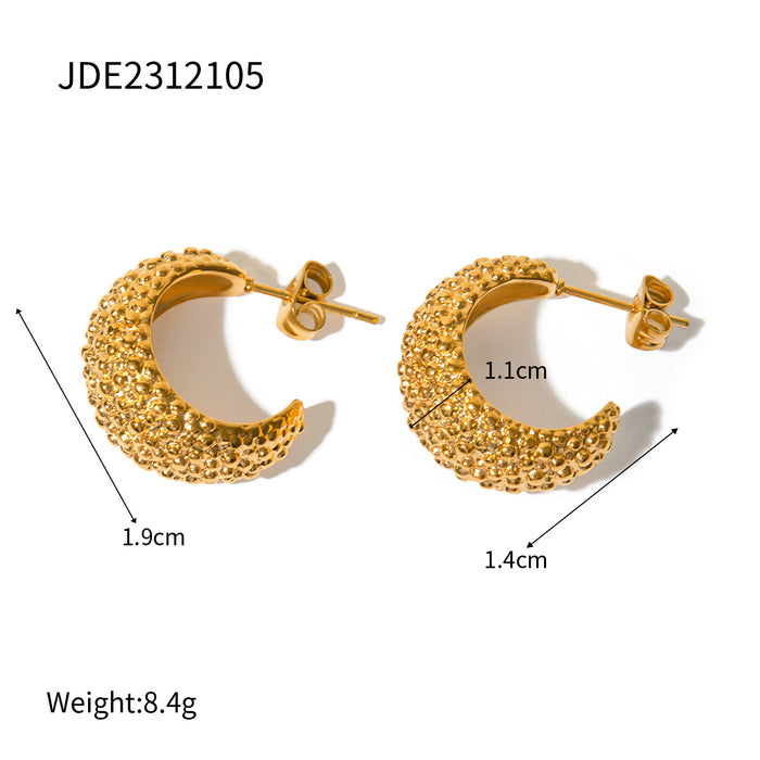 2024 Spring/Summer Designer Textured 18K Gold Stainless Steel C-Shaped Earrings