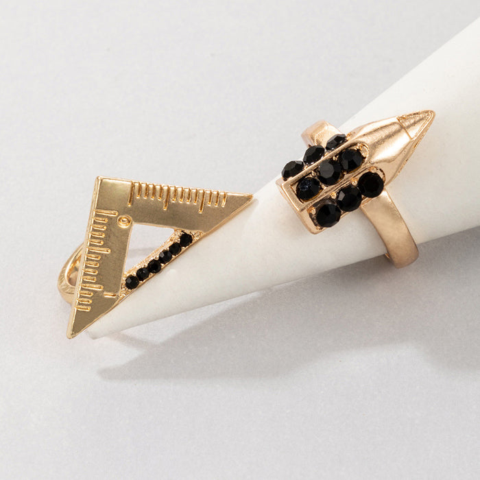 Black diamond pencil two-piece ring, triangle stationery multi-layer design