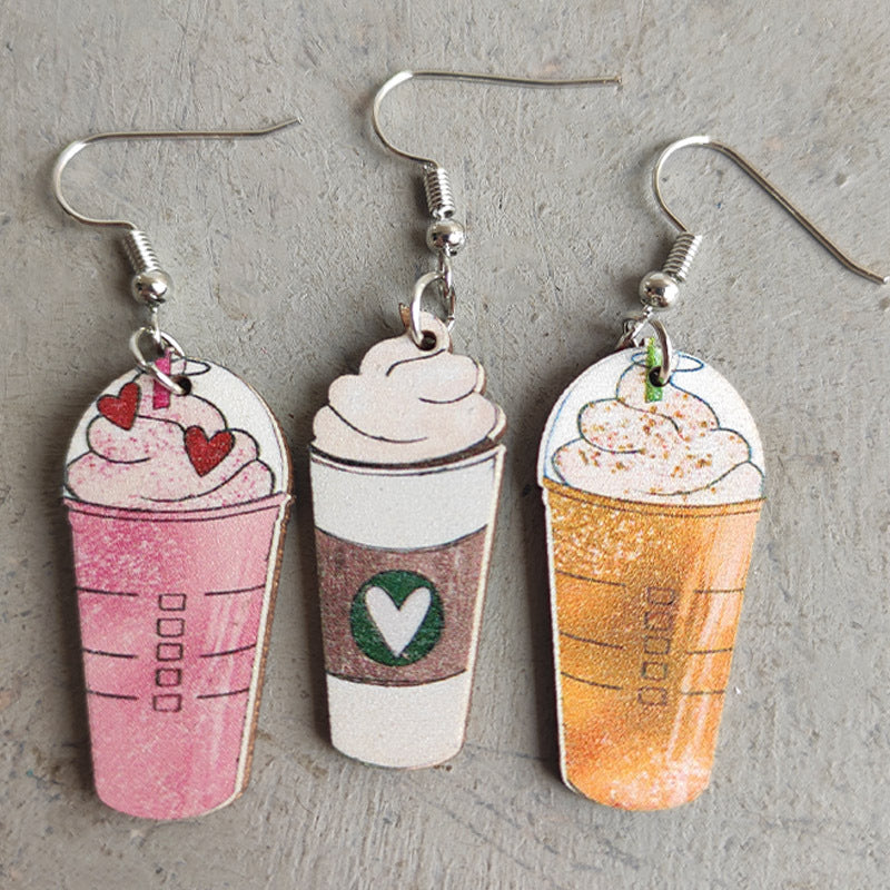 Wooden drink cup earrings