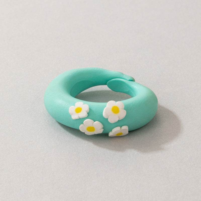 Enamel Daisy Contrast Ring - Minimalist Cold Wind Statement Ring for Women