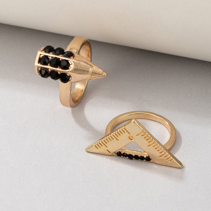 Black diamond pencil two-piece ring, triangle stationery multi-layer design