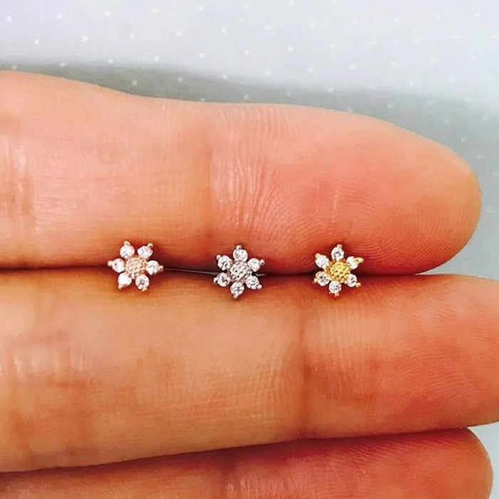 Flower ear bone stud zircon simple student earrings