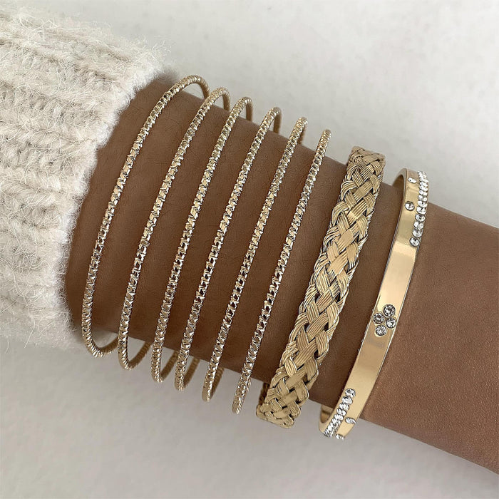 Wide Band Cuff Bracelet Set – Gold-Toned Statement Jewelry