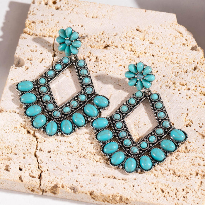 Turquoise Earrings Bohemian Hollow Geometric Earrings