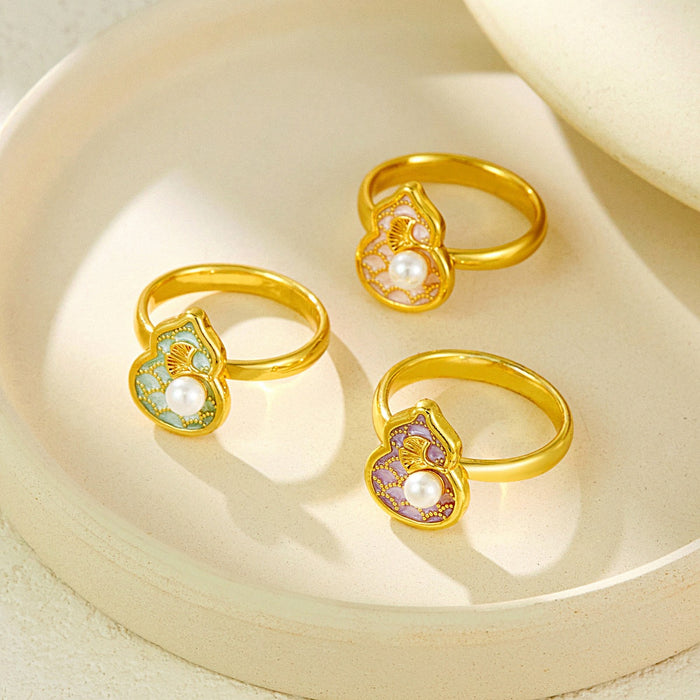 Wholesale natural imitation pearl painted oil petal gourd rings