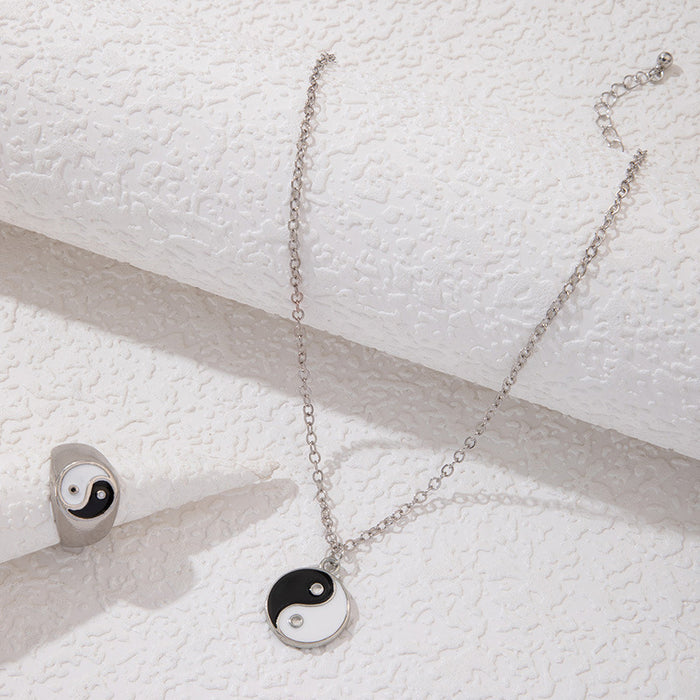 Yin-Yang Pendant Necklace and Ring Set - Trendy Ins-Style Jewelry