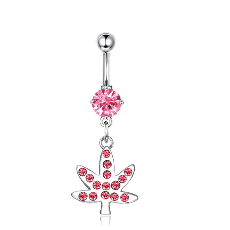 Pink Stainless Steel Zircon Double Heart Curved Barbells for Navel - wallojewerly 