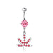 Pink Stainless Steel Zircon Double Heart Curved Barbells for Navel - wallojewerly 