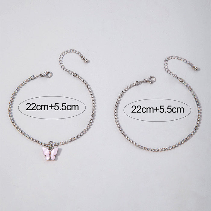 Trendy Heart Pendant Anklet Set – Layered Chains with Rhinestones