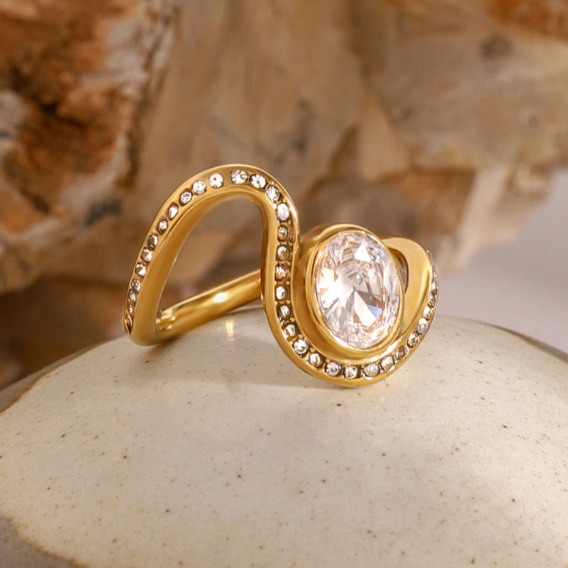 Stainless steel irregular rhinestone ring