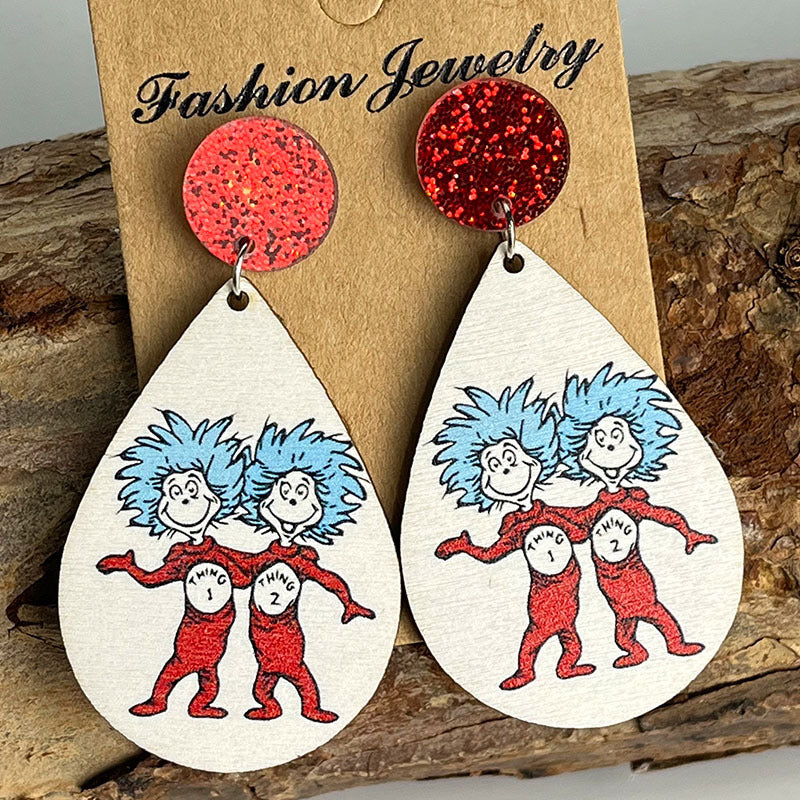 Wooden cartoon old man earrings