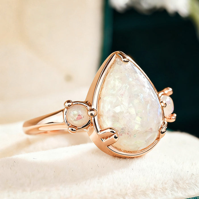 Women's teardrop imitation opal minimalist ring