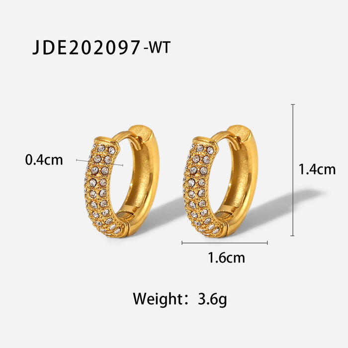 European Style New Green/White Zircon Earrings - 18K Gold-Plated Stainless Steel Hoop Earrings for Women