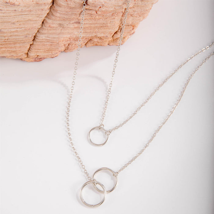 Minimalist Double-Circle Pendant Layered Necklace