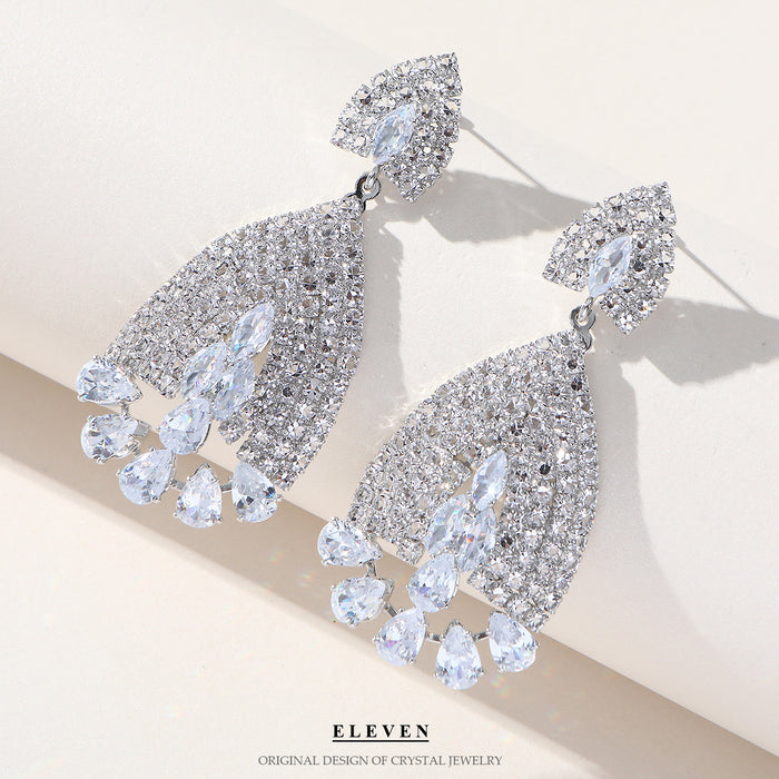 Colorful Zircon Fan Earrings - Heavy Rhinestone Dangles for Fall and Winter