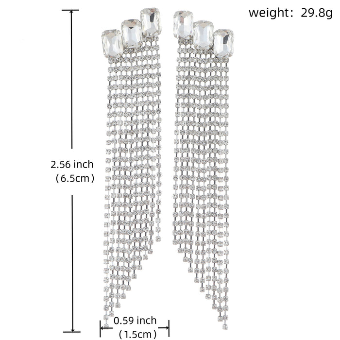 Luxury Copper Zircon Earrings - Trendy Long Tassel Dangles for Brides