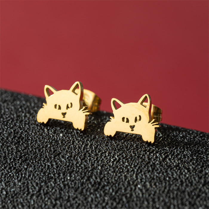 Dog and Cat Stainless Steel Stud Earrings - Cute and Playful Animal Jewelry