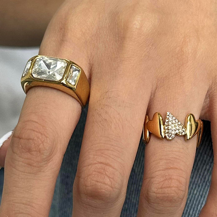 18k gold stainless steel rhinestone ring