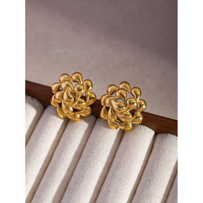 18K Gold Plated Stainless Steel Twisted Teardrop Flower Earrings - Unique Geometric Design