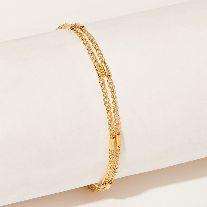 Simple Alloy Chain Double-Layer Anklet with Geometric Design