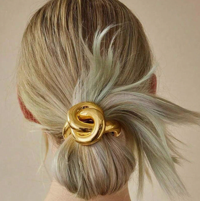 Eco-Friendly Alloy Curved Fan Hair Tie and Clip Set - Simple Elegant Three-Ring Hair Accessories