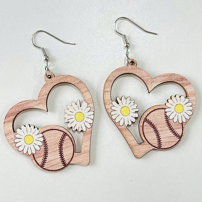 Wooden Love Football Earrings