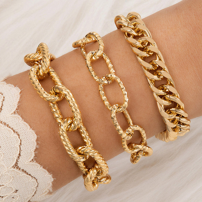 New Exaggerated Stacked Gold Chain Bracelet Set - Fashionable Cold Style Jewelry for Women