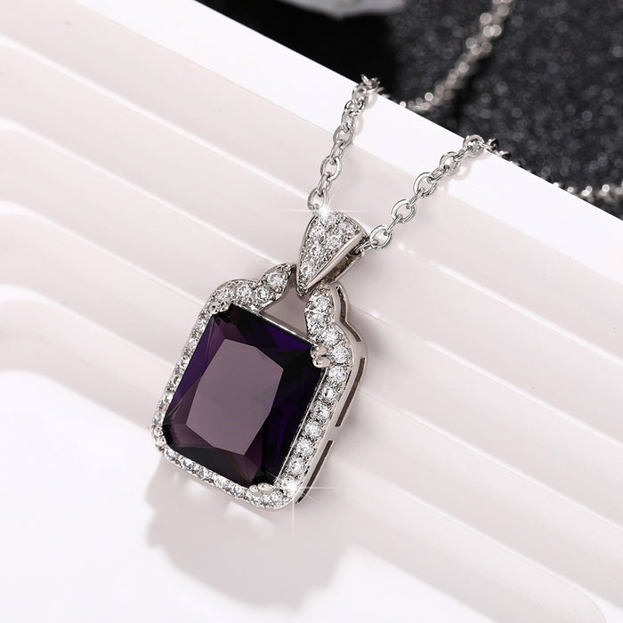 Large rectangular zircon pendant, personalized full diamond women's clavicle chain