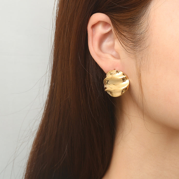 Pleated round earrings light luxury 18K earrings