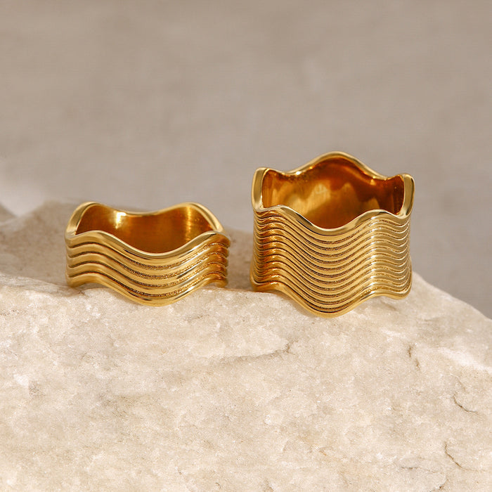 Stainless steel wide wave plated ring