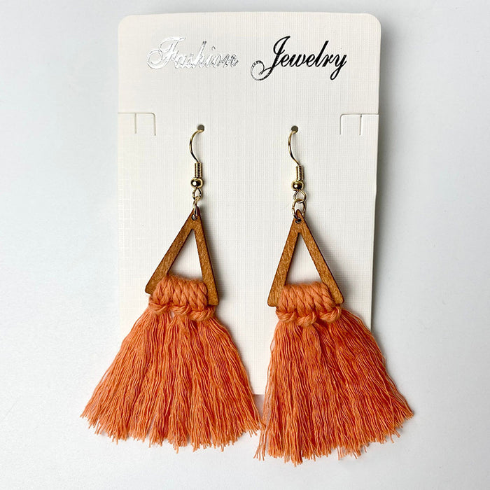 Bohemian Tassel Earrings with Wooden Design for Wedding and Gifts