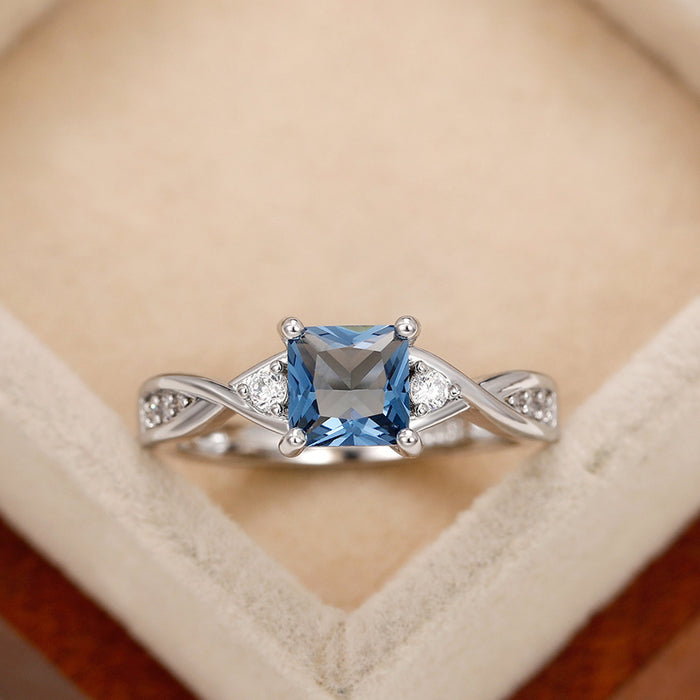 Square Blue Topaz Ring Women's  Jewelry