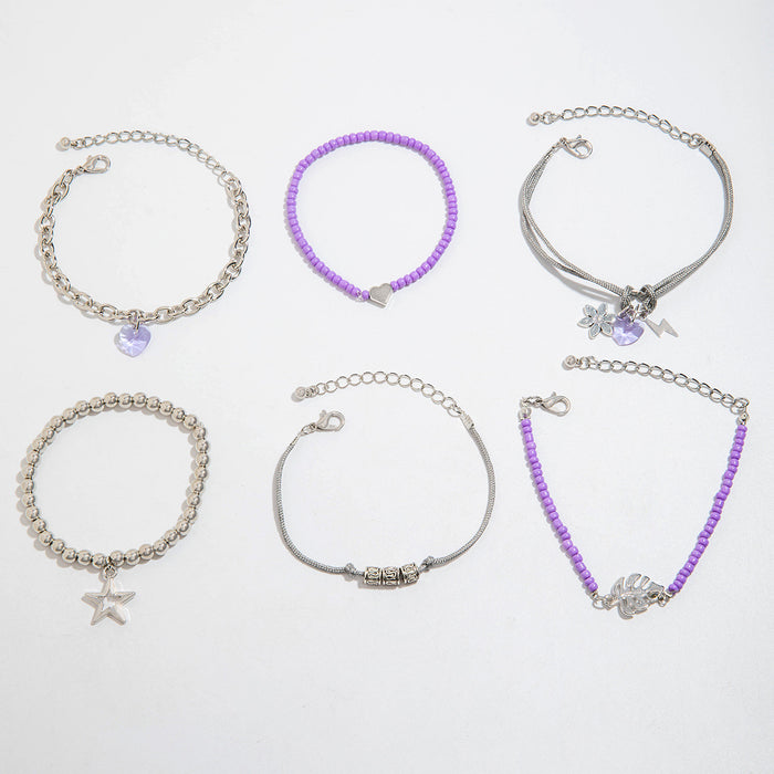 Starfish and Shell Bracelet Set with Tassel Pendant - Four Pieces