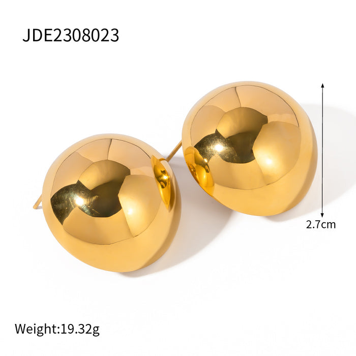 18K Gold Plated Stainless Steel Hemispherical Earrings - Trendy Design for 2023