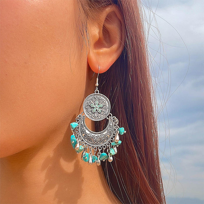 Crushed Stone Tassel Earrings Crescent Carved Ethnic Style Earrings