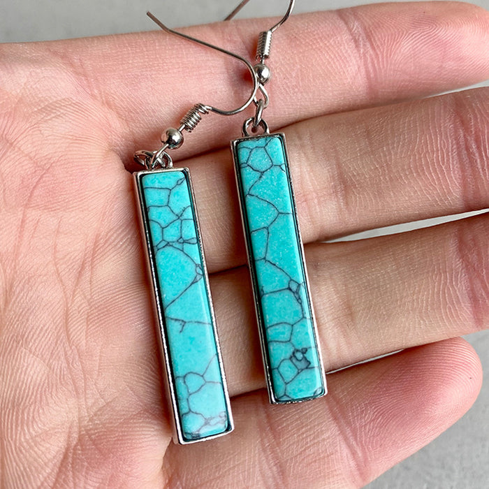 Simple Turquoise Earrings with Geometric Bar and Western Cowboy Style