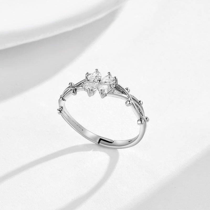 Wholesale heart-shaped four-leaf clover square open rings - wallojewerly 