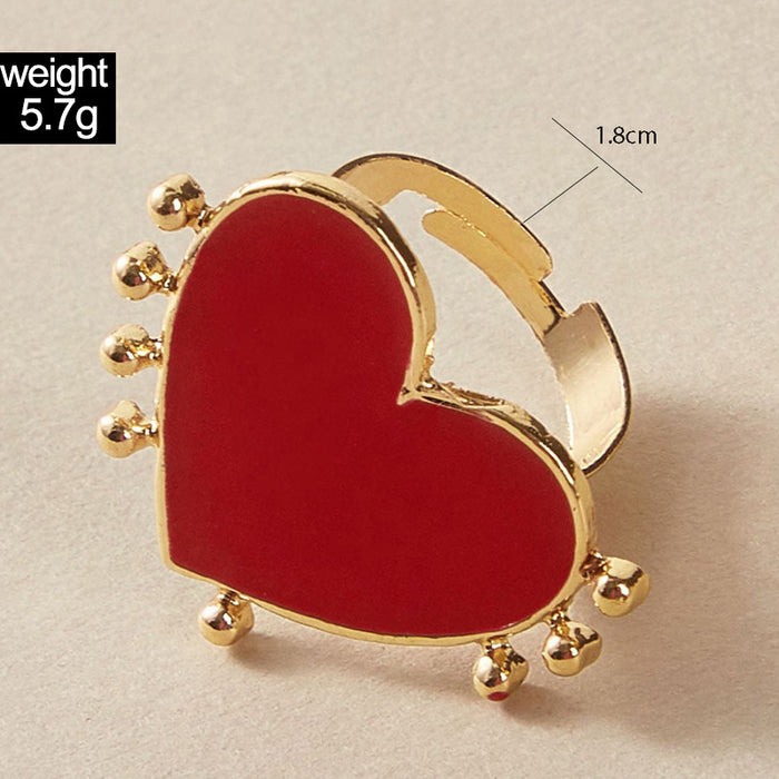 Alloy open oil dripping heart shaped red ring