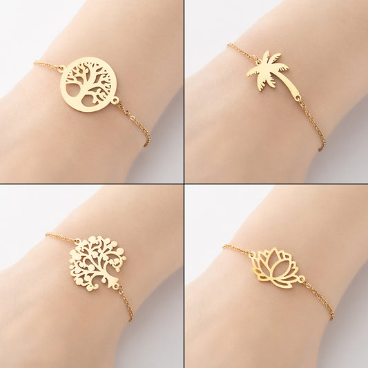 Pulsera con colgante de árbol de la vida y cocotero, pulsera de loto de moda, venta al por mayor transfronteriza