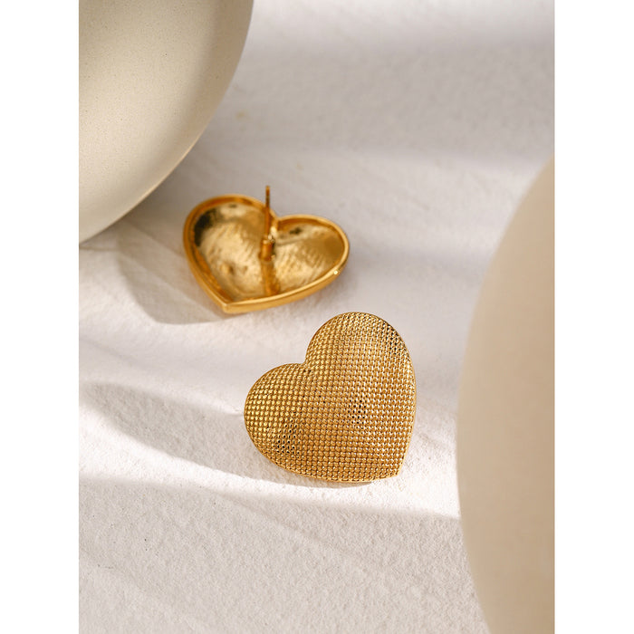 Original 18K Gold Stainless Steel Embossed Heart Earrings - High-End Titanium Steel Studs